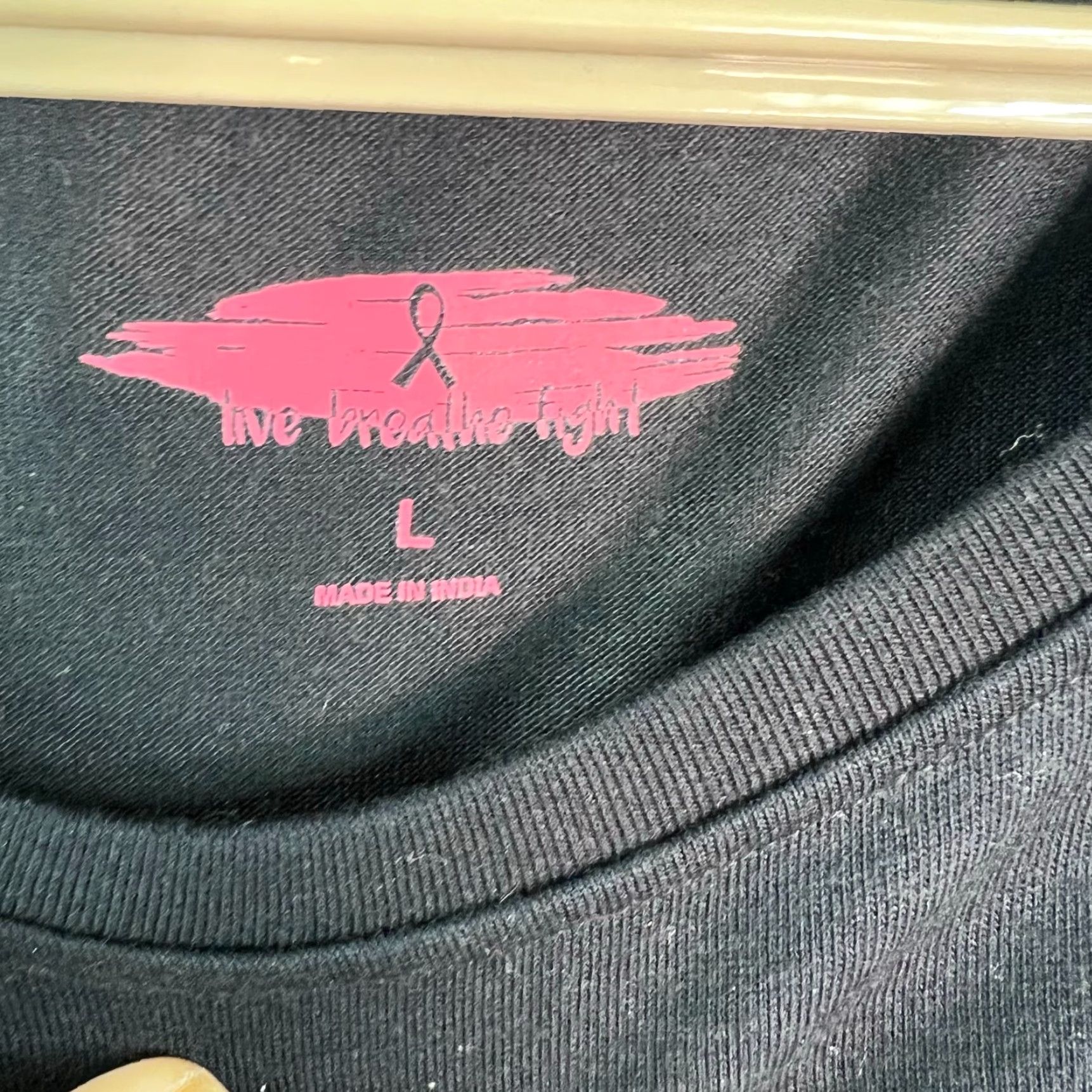 Olive LIVE BREATHE FIGHT T-Shirt Women Black L Size 100% Cotton Floral Chambray Crew Neck Long Sleeve Strong Female Hero Pink Accent Women’s Tee Size L / US 10 / IT 46 - 5 Thumbnail