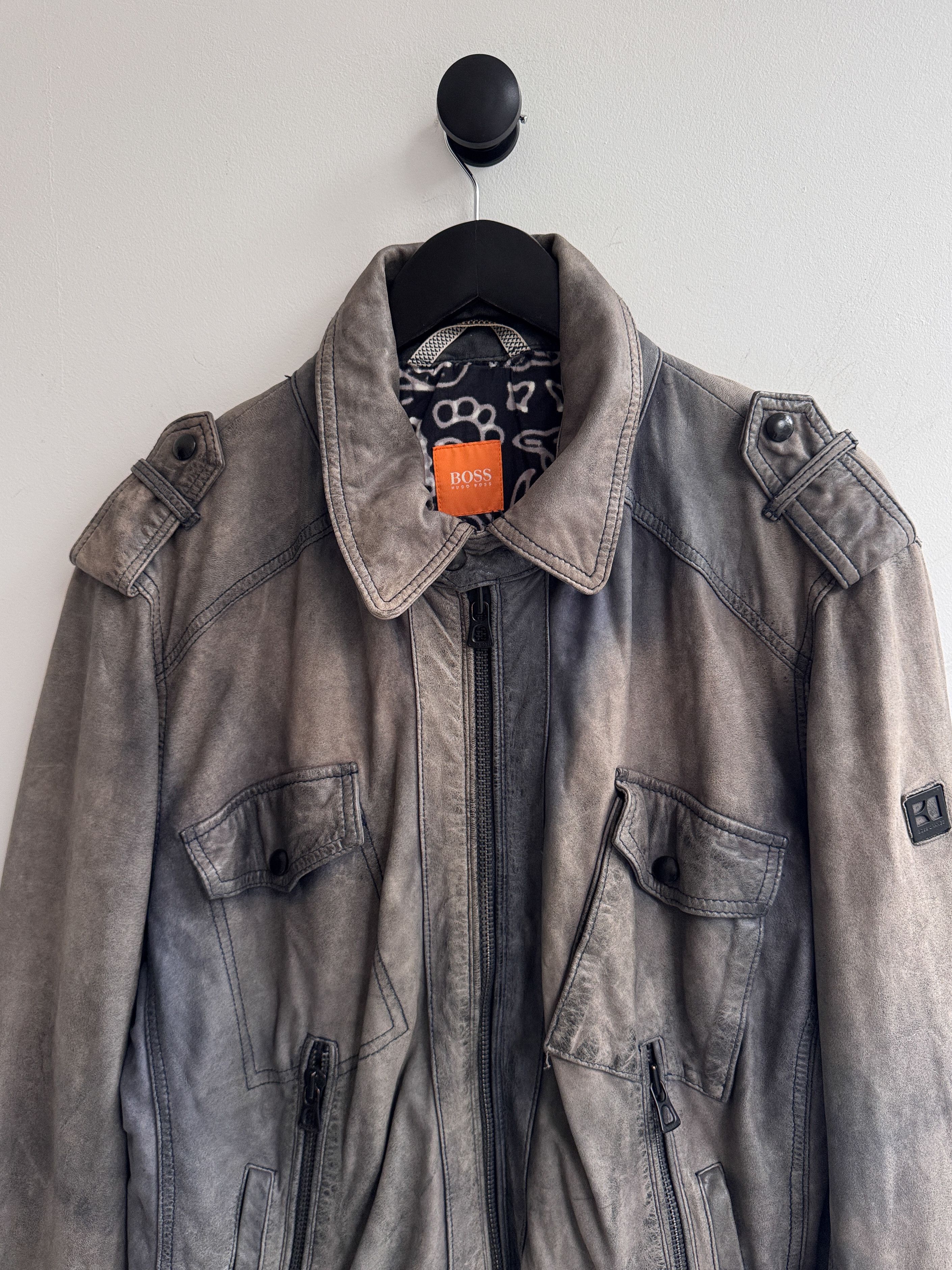 Hugo Boss Hugo Boss Gray Leather Jacket Size US L / EU 52-54 / 3 - 4 Thumbnail