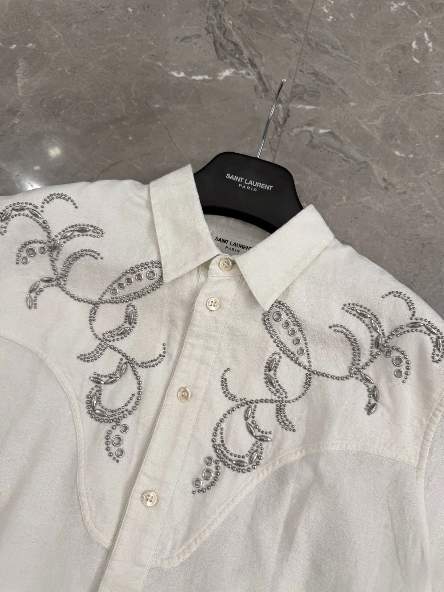 Saint Laurent Paris Saint Laurent White Embroidered Short-Sleeve Shirt Size US XXS / EU 40 - 3 Thumbnail