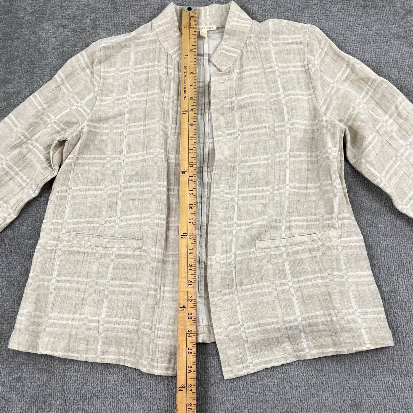 Eileen Fisher Eileen Fisher Blazer Jacket Womens Small Beige Organic Linen Cotton Open Front Size S / US 4 / IT 40 - 4 Thumbnail