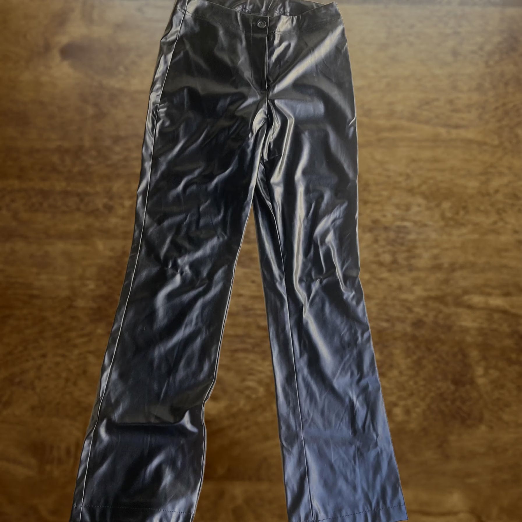 Vintage I Heart U Dress Pants - Womens 29 Black Faux Leather Straight Leg High Rise PU Size 29" - 1 Thumbnail