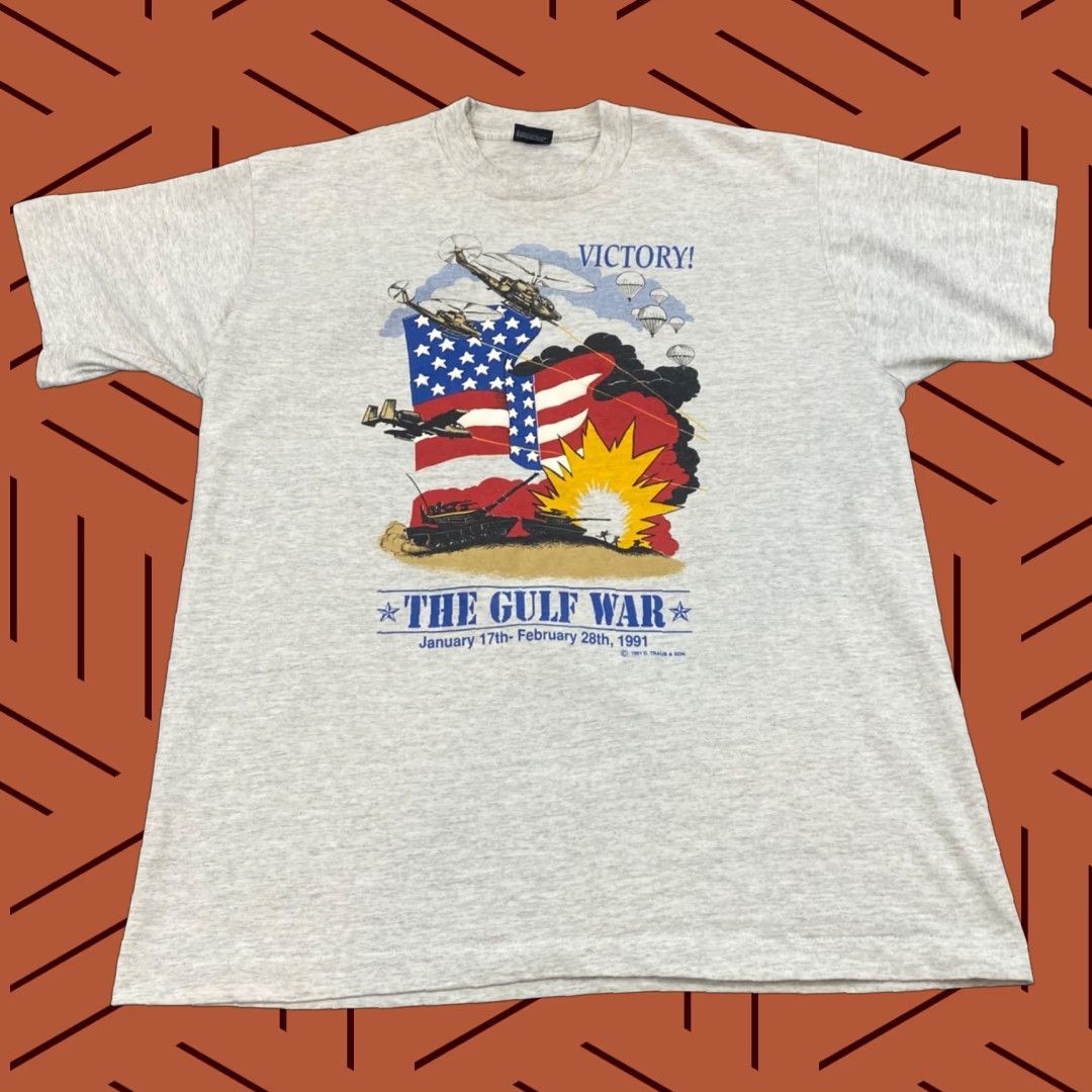 Vintage VINTAGE The Gulf War Shirt Mens XL Gray Graphic Tee Victory 1991 90s Shield Shirt Size US XL / EU 56 / 4 - 1 Thumbnail