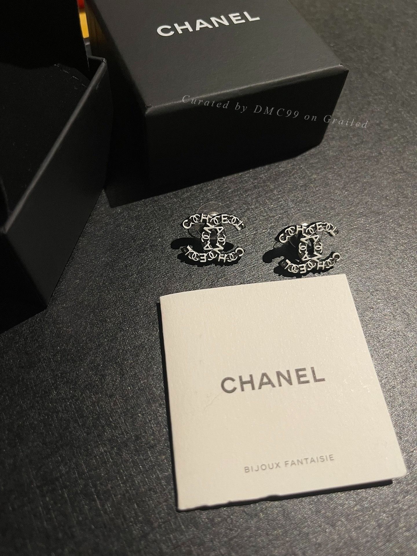 Chanel Chanel Double C Black Silver Earrings Size ONE SIZE - 1 Thumbnail