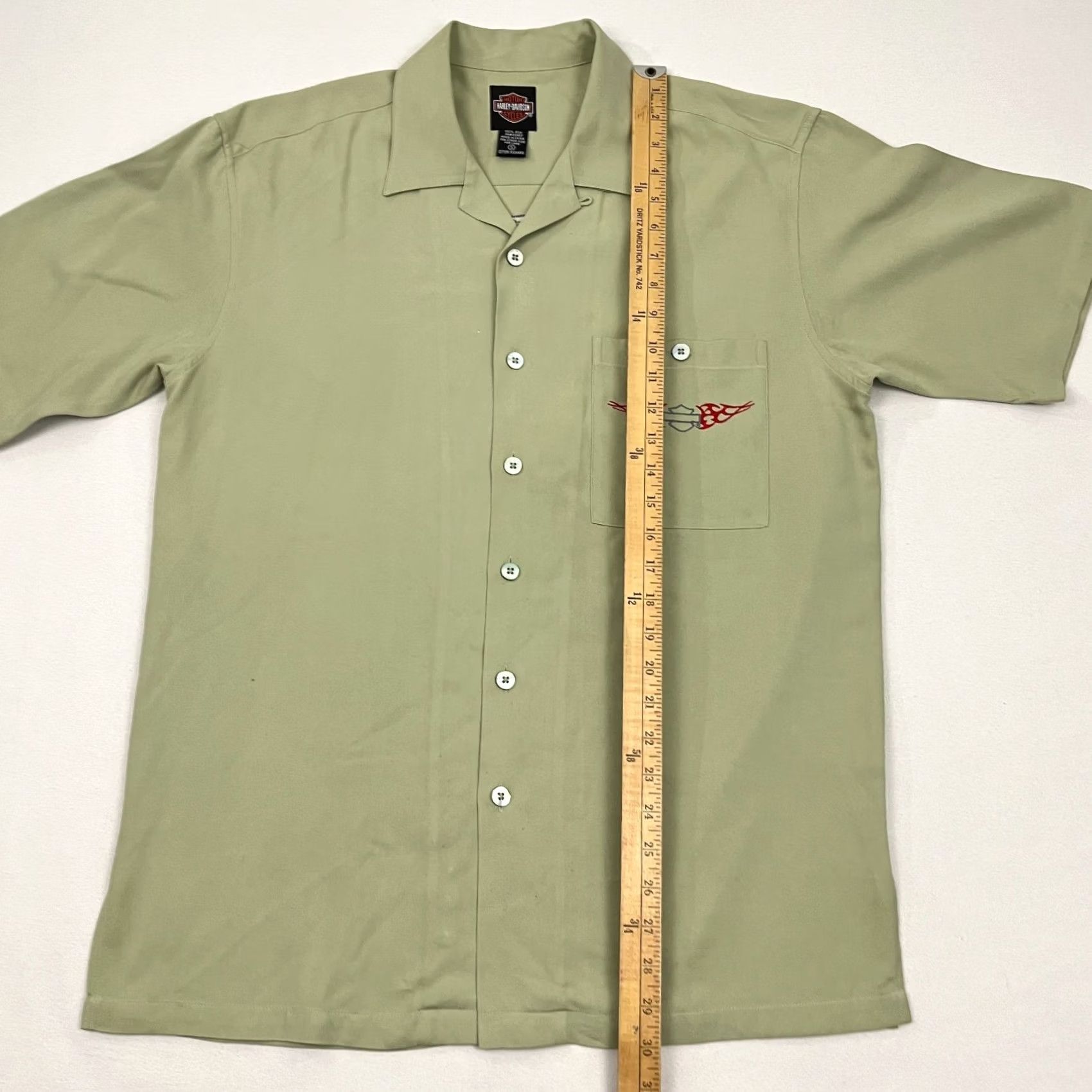 Harley Davidson VINTAGE Harley-Davidson Shirt Mens S Green Silk Cocktail After The Ride Loop Button Up Size US S / EU 44-46 / 1 - 5 Thumbnail