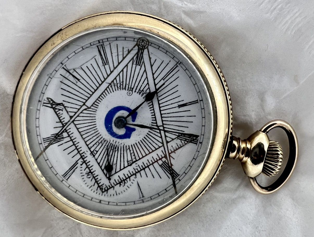 Elgin National Watch Company Freemason Dial 7 Jewel Pocket Watch Vintage 1918 GF Case Size ONE SIZE - 1 Thumbnail