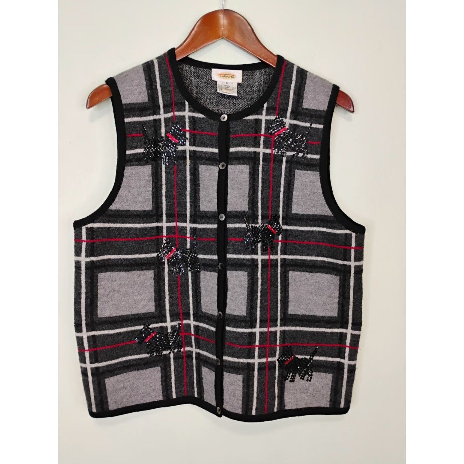 Talbots VINTAGE Talbots Wool Vest M Gray Plaid Dog Sequins Round Neck Sleeveless 100% Wool Women Winter Muslin? Wait. Size M / US 6-8 / IT 42-44 - 2 Thumbnail