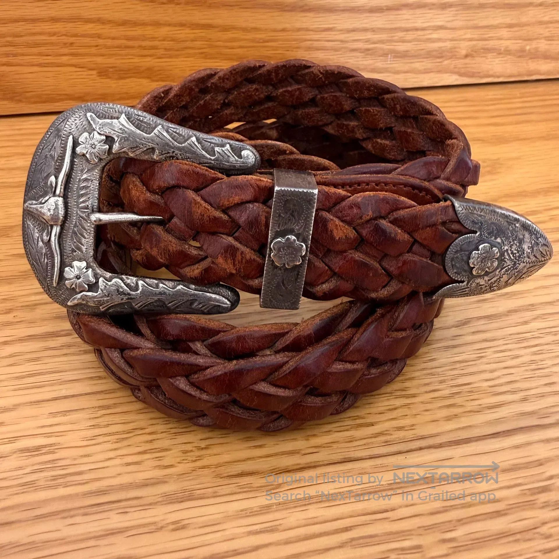 Polo Ralph Lauren RL Vintage Silver Leather Braided Belt. Size ONE SIZE - 1 Thumbnail