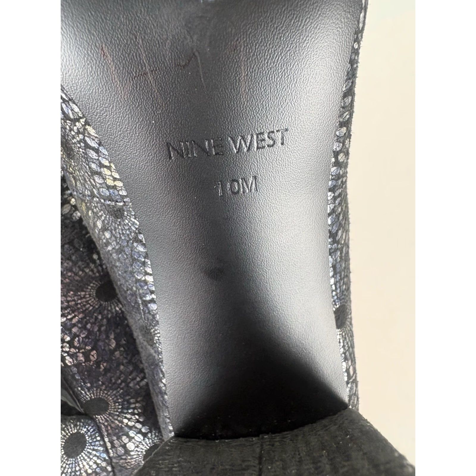 Nine West Nine West Denton Suede Iridescent Spiral 4.5in Block Heel Womens Size 10 Pump Multicolor Geometric Bohemian Clubwear Retro Spriral Fireworks Size US 10 / IT 40 - 7 Thumbnail