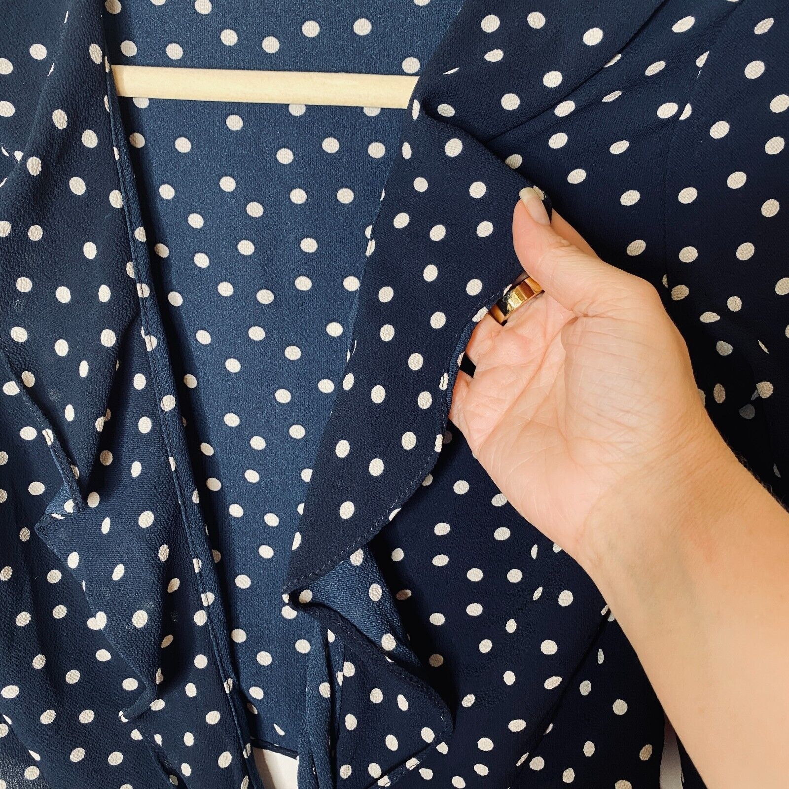 Other Revolve Eight Sixty Navy Cream Dot Wrap Front-V Crop Top SM Size S / US 4 / IT 40 - 8 Thumbnail