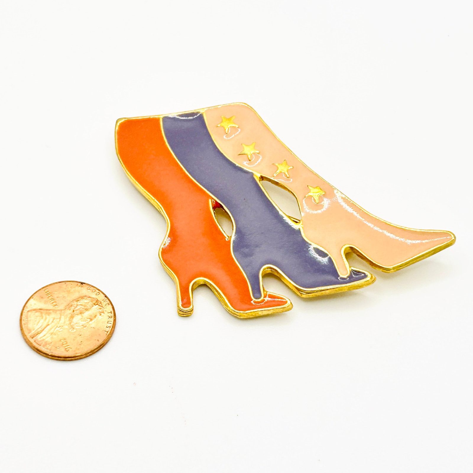 Vintage Vintage 80s Gold Enamel Glam High Heel Trio Brooch Pin Size ONE SIZE - 2 Thumbnail