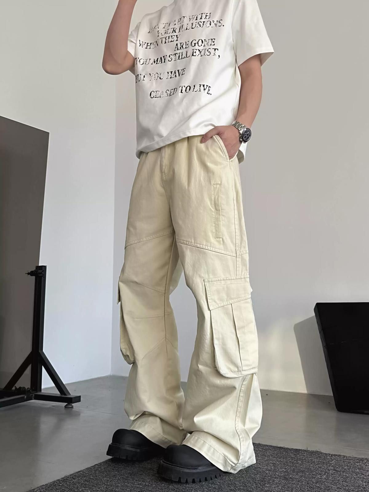 Other Beige Wide Leg Cargo Pants, Loose Fit Utility Pants Size US 32 / EU 48 - 4 Thumbnail