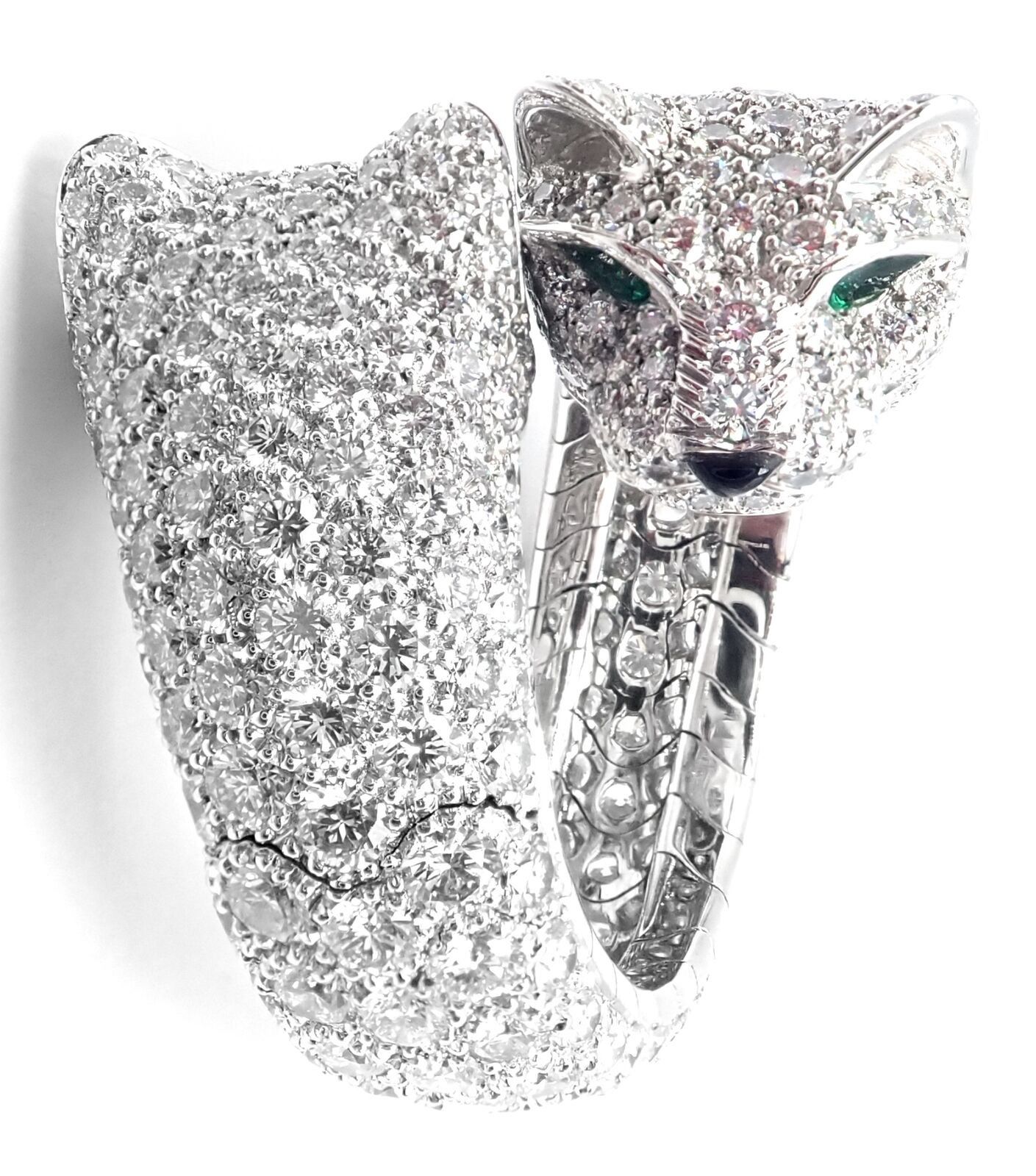 Cartier Double Panther Lakarda 18k Gold Diamond Emerald Ring