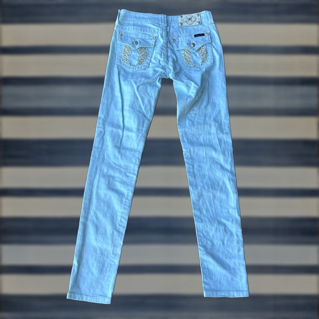 Miss Me VINTAGE Miss Me Jeans Skinny Cross Embroidery Studded Wings Women's 27 Low Rise Blue Denim 5-Pocket Logo Rhinestone Size 27 Girls Mens Womens Size 27" / US 4 / IT 40 - 1 Thumbnail