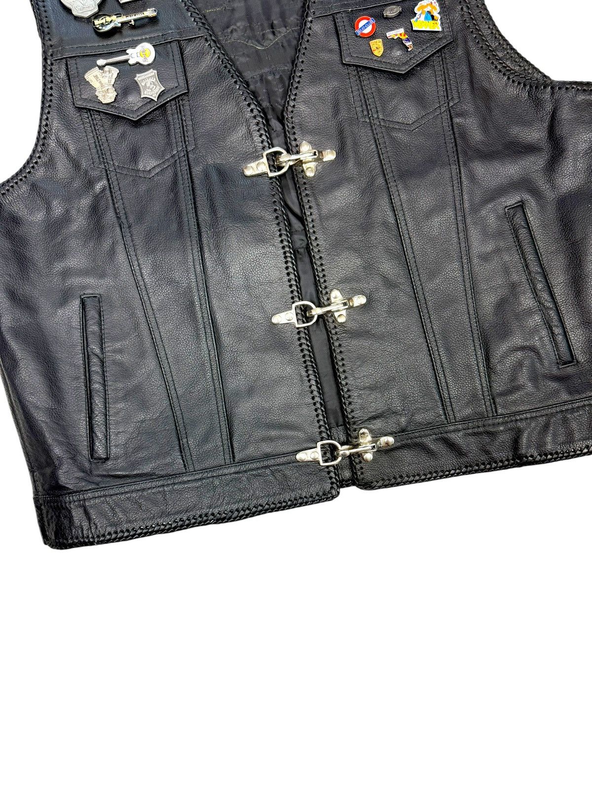 Genuine Leather Vintage Black Patch Biker leather vest Harley Davidson style Size US XXL / EU 58 / 5 - 7 Thumbnail