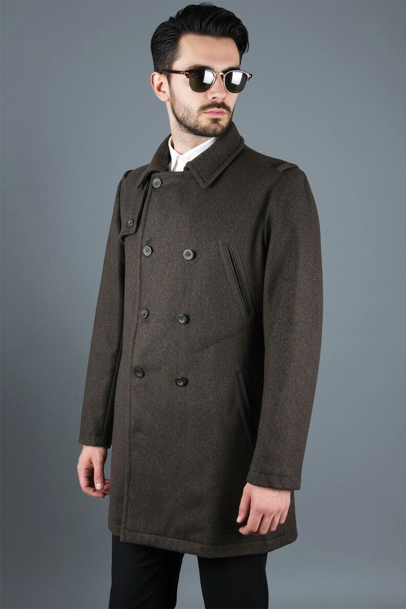Vintage Y2K John Rocha men's woolen double-breasted dark brown coat Size US M / EU 48-50 / 2 - 2 Thumbnail