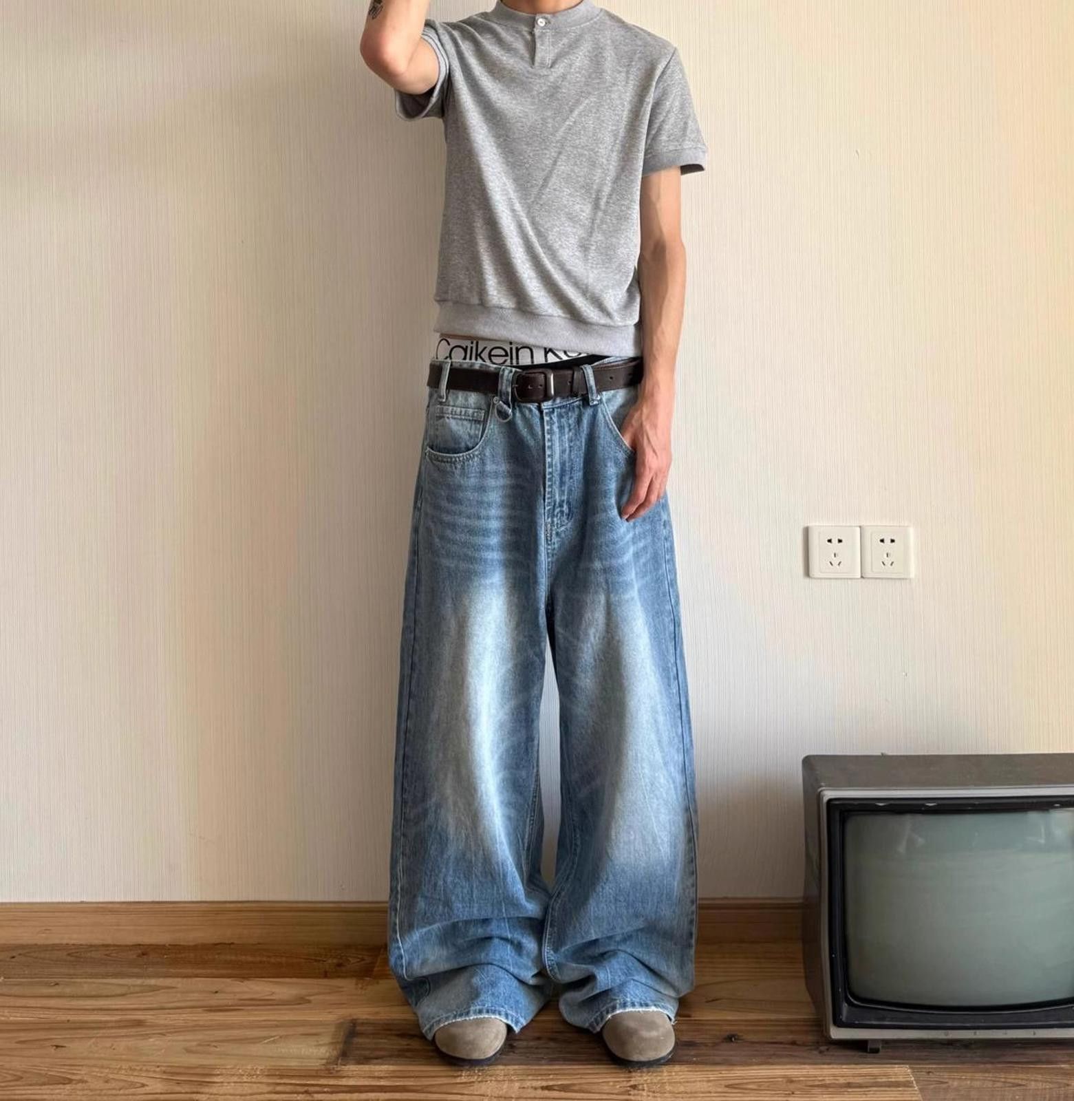 Other Whiskered Distressed Wide Leg Oversized Jeans Size US 32 / EU 48 - 4 Thumbnail