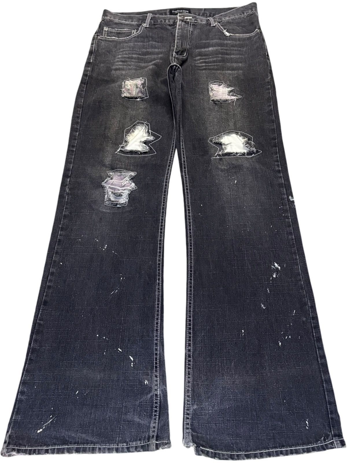 Japanese Brand Vintage Japanese Brand Painted Distressed Patch Flare Jeans Size US 34 / EU 50 - 1 Thumbnail