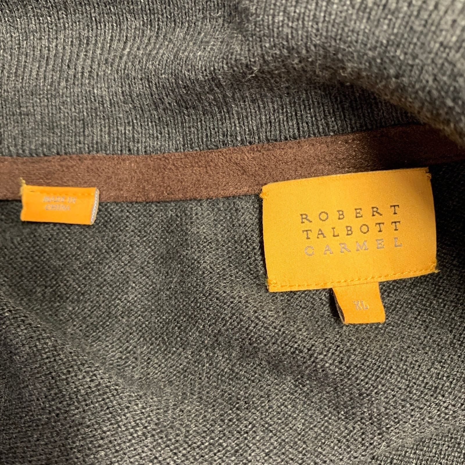 Robert Talbott Size XL Grey Brown Contrast Trim Cotton Cashmere Cardigan Size US XL / EU 56 / 4 - 3 Thumbnail
