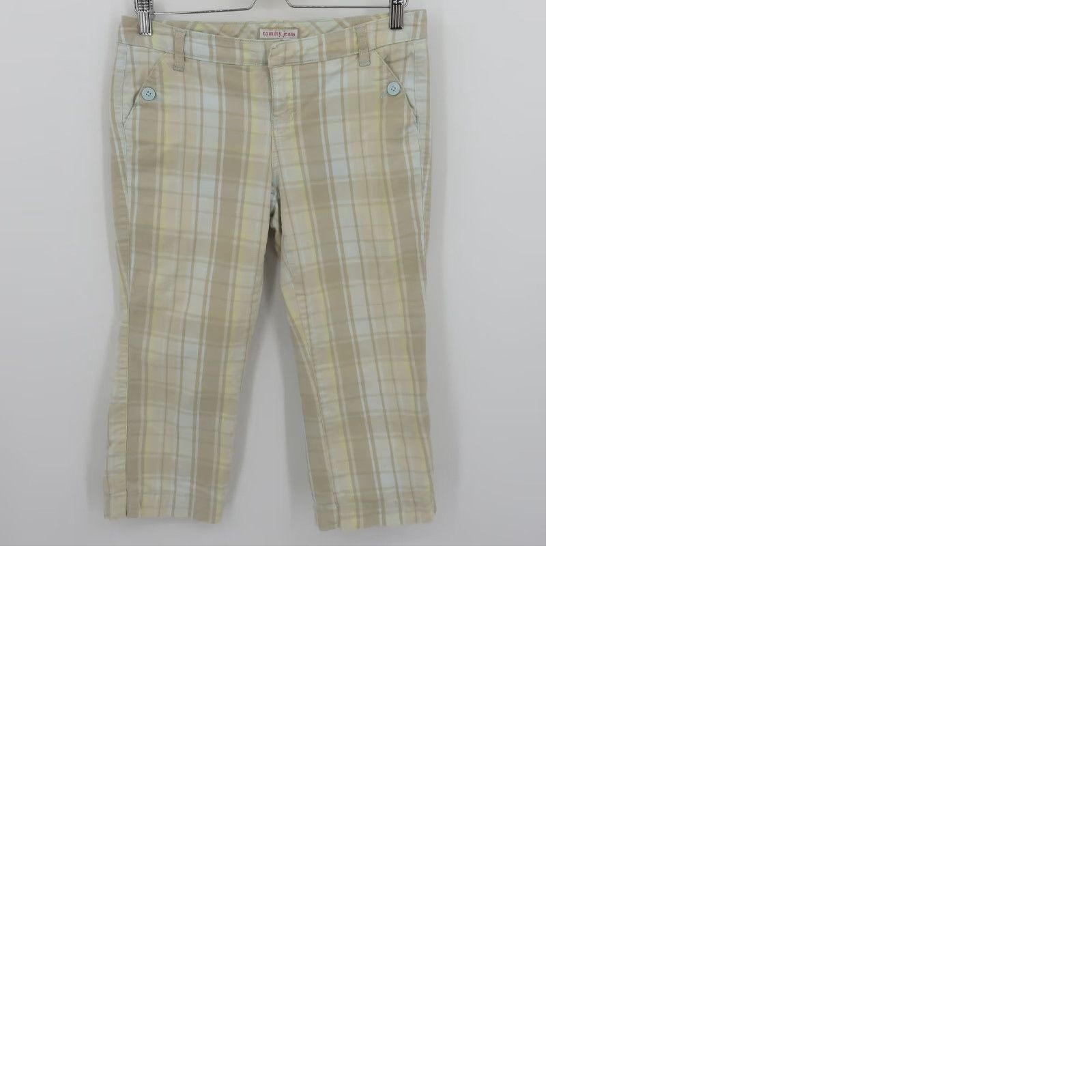 Vintage VINTAGE Tommy Jeans Capri Pants 9 Juniors Women Beige Yellow Blue Plaid Preppy 2005 Y2K Size 30" / US 8 / IT 44 - 9 Thumbnail