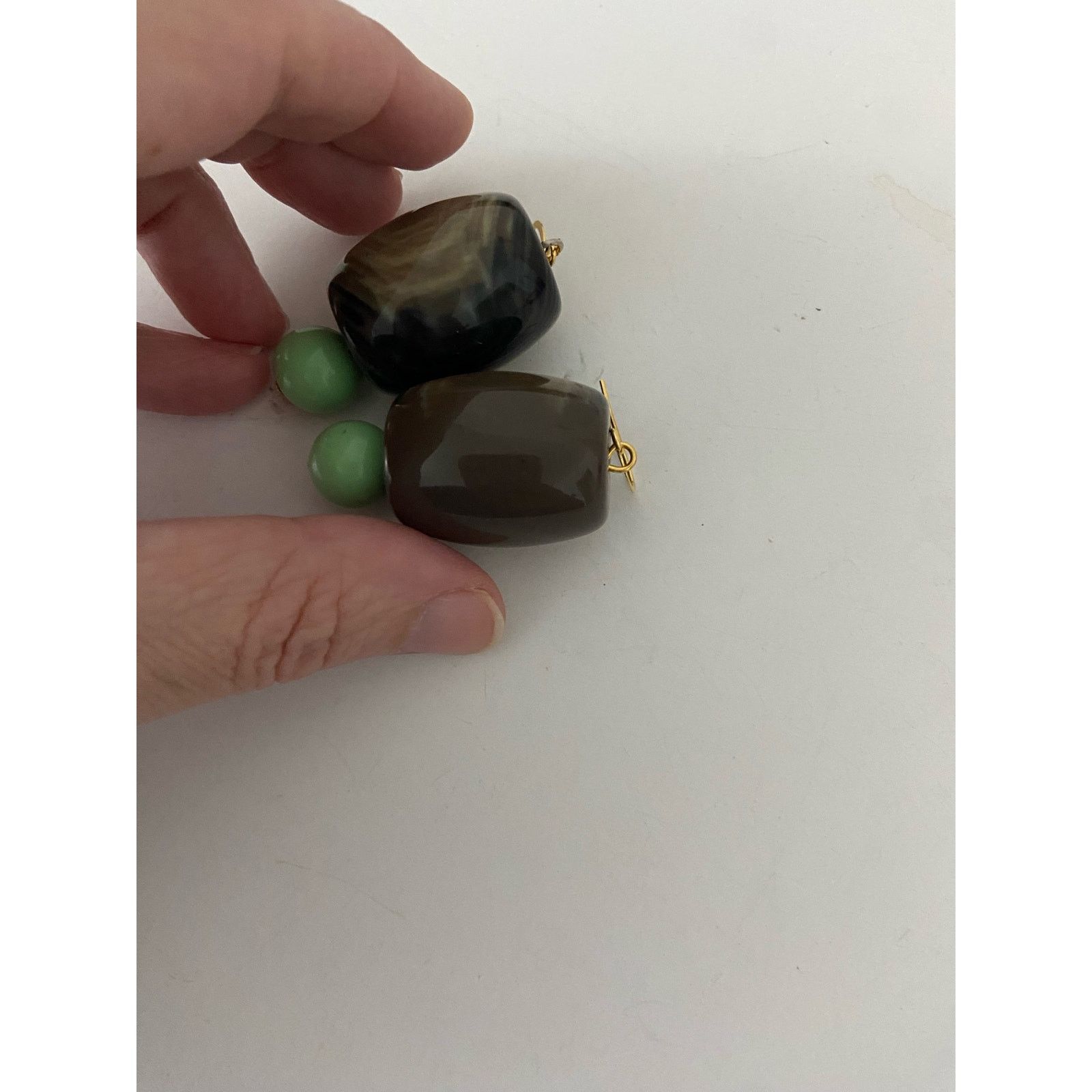 Handmade Handmade brown and light green bead earrings Size ONE SIZE - 4 Thumbnail