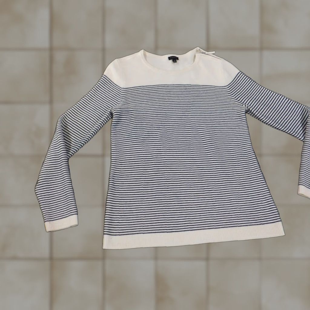 Talbots Talbots Sweater Womens small blue pullover striped crew neck stretch Size S / US 4 / IT 40 - 1 Thumbnail