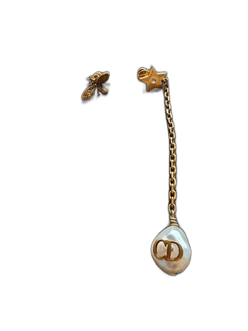 Dior CD Letters Pearl Asymmetric Earrings