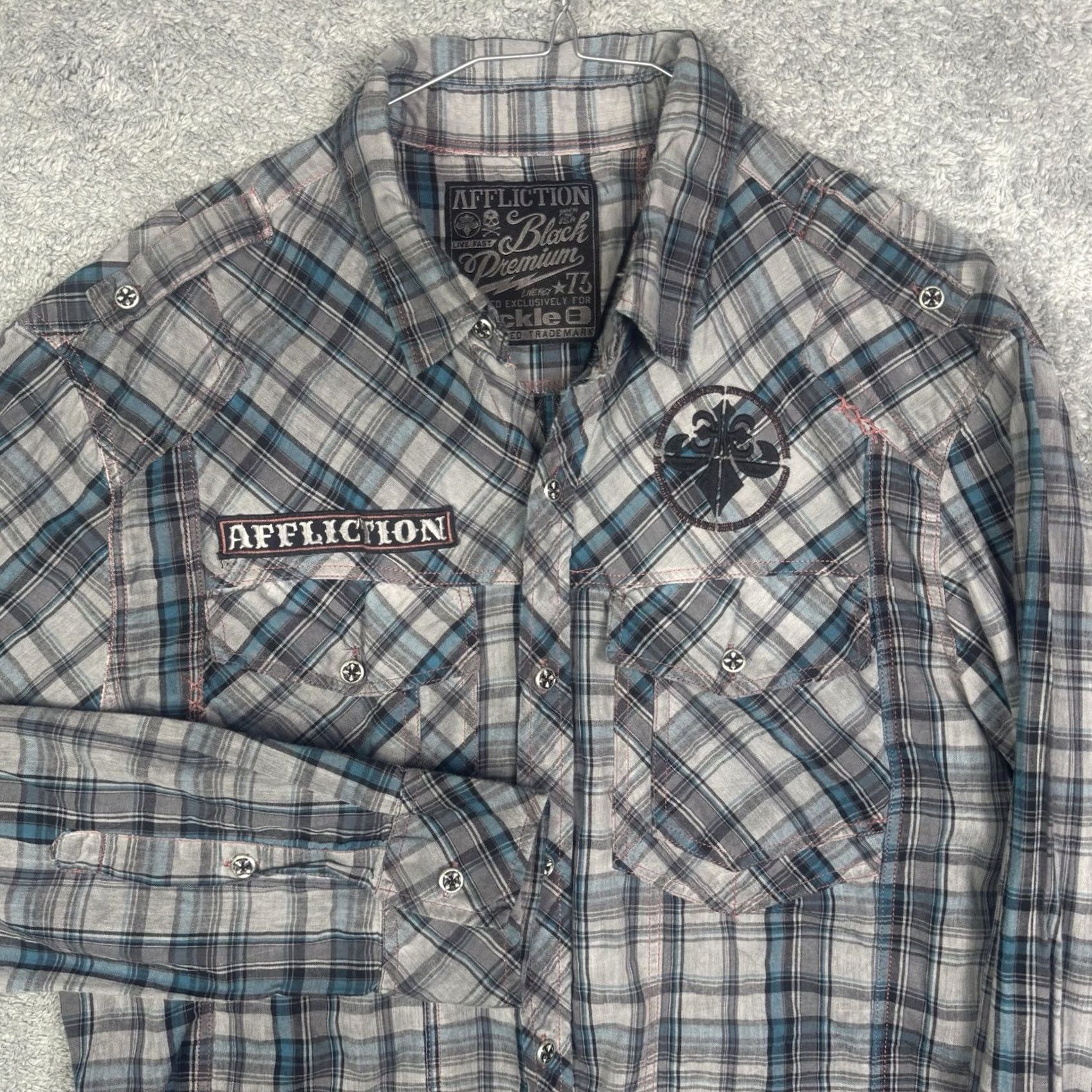 Affliction Affliction Shirt Men's M Black Premium Skull Wings Cross Metal Button Up Long Sl Size US M / EU 48-50 / 2 - 4 Thumbnail