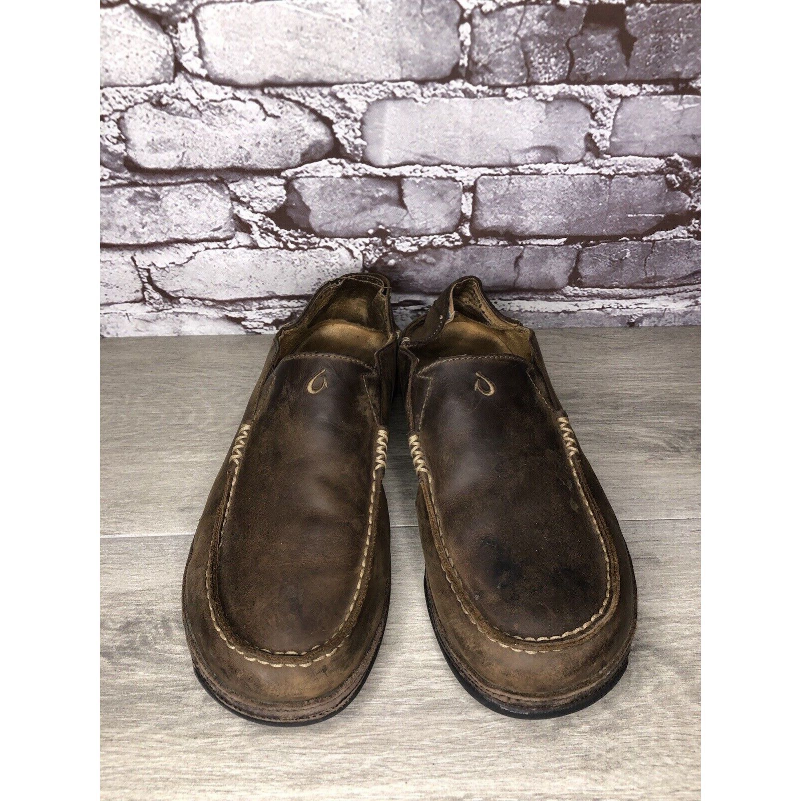Olukai OluKai Moloa Brown Leather Casual Drop Heel Loafers Shoes Me Size US 10 / EU 43 - 2 Thumbnail