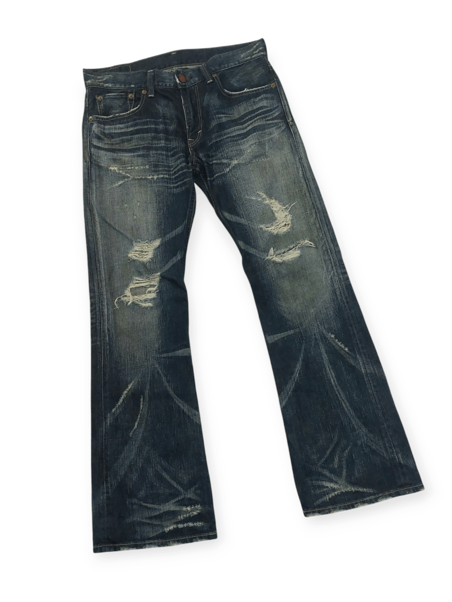 Edwin Edwin Blue Trip 503 Ripped Mudmax Flare Denim Size US 35 - 3 Thumbnail