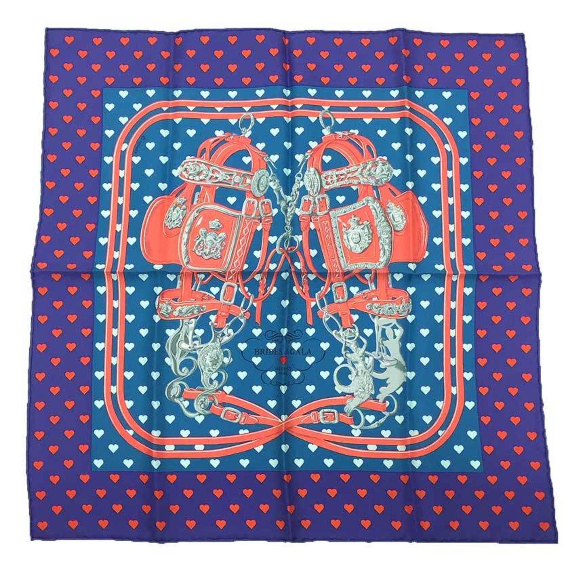image of Hermes Carré 45 Scarf Muffler Brides De Gala Love Purple X Blue 100% Silk, Women's