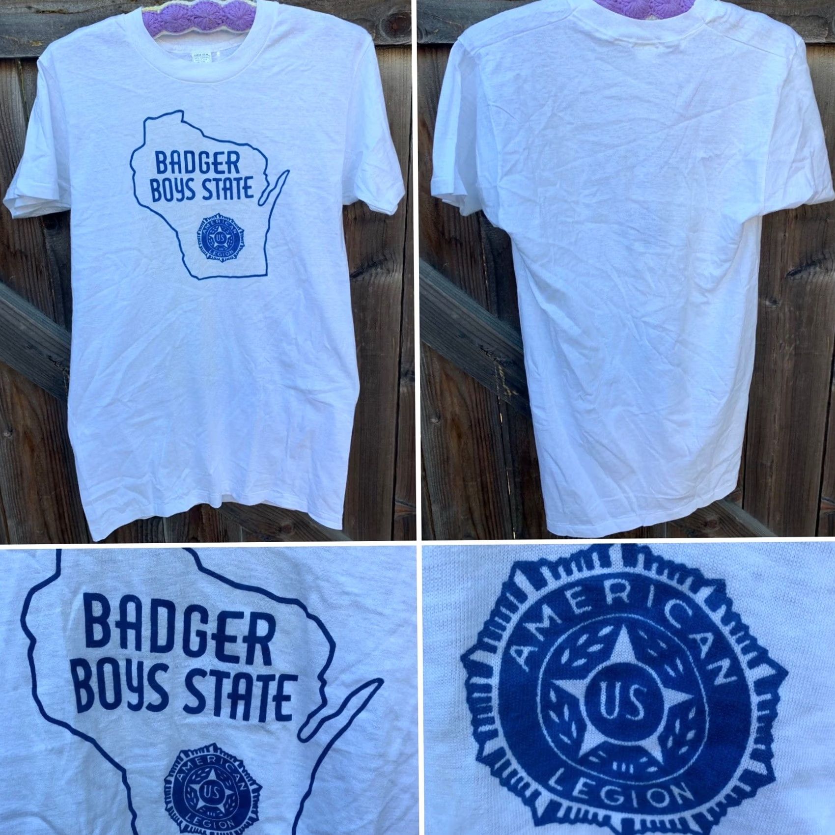Vintage VINTAGE Badger Boys State American Legion US T Shirt Thin Single Stitch RN 13765 Mens L White 100% Cotton Short Sleeve Made in USA Size L Size US L / EU 52-54 / 3 - 3 Thumbnail