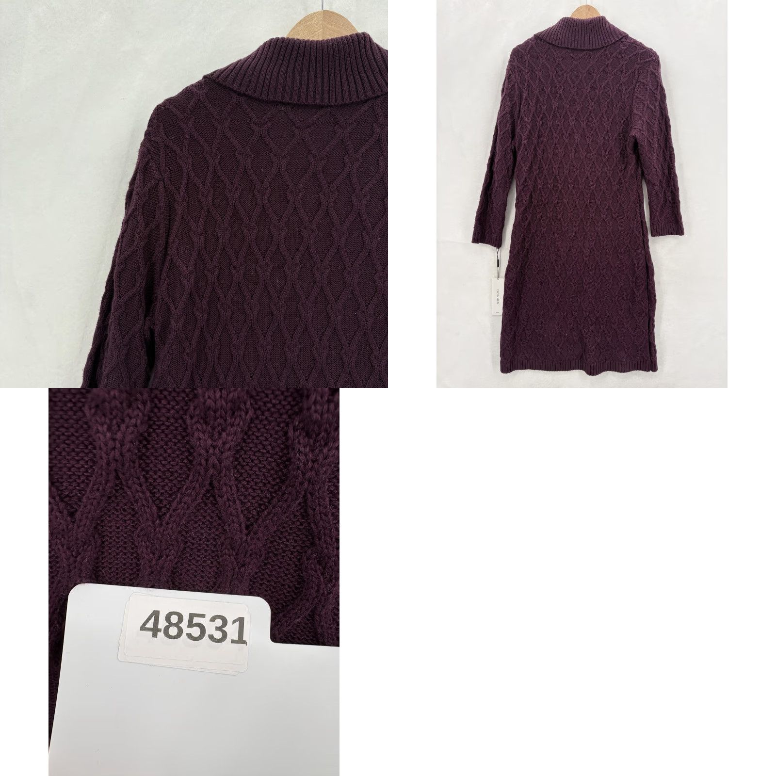 Calvin Klein Calvin Klein Sweater Dress Womens XL Purple 3/4 Sleeve Knit Wrap Buckle Shawl Collar V-Neck Size XL / US 12-14 / IT 48-50 - 9 Thumbnail