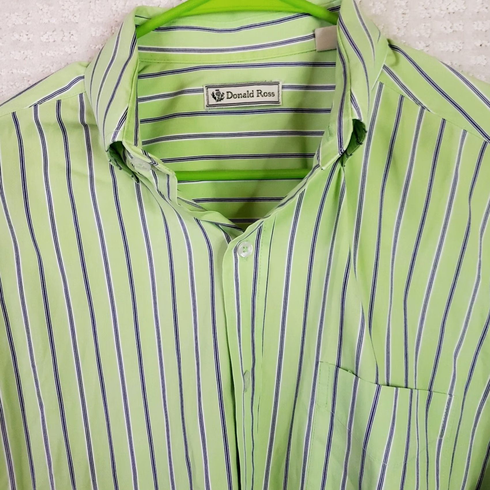 Vintage Donald Ross Shirt Men's L Green Striped Dress Button Up Size 42R - 3 Thumbnail