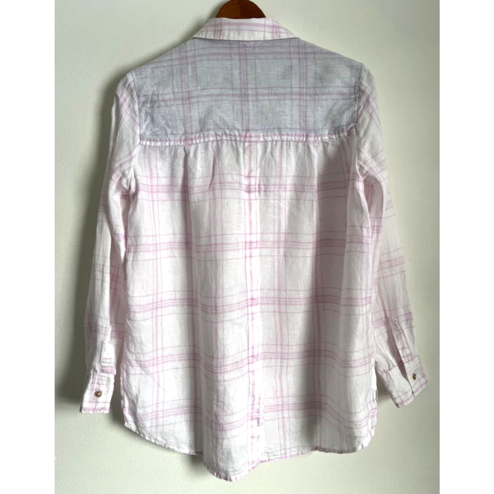 Free People VINTAGE Women's Free People No Limits Oversized Button-Up Linen Shirt Plaid XS White Pink Bohemian City Classic Casual 90s Mens Womens Girls Boys Size XS / US 0-2 / IT 36-38 - 2 Thumbnail