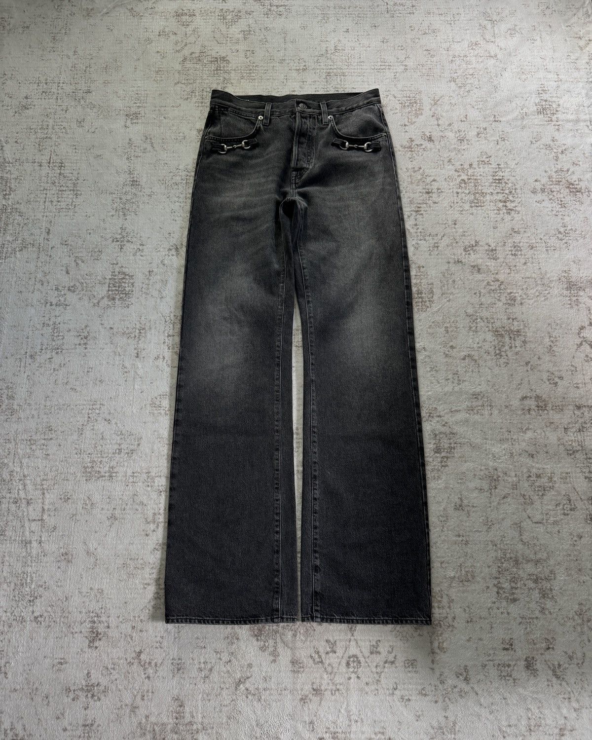 Gucci by Demna Horsebit Jeans in Washed Black/Grey Denim (IT 34