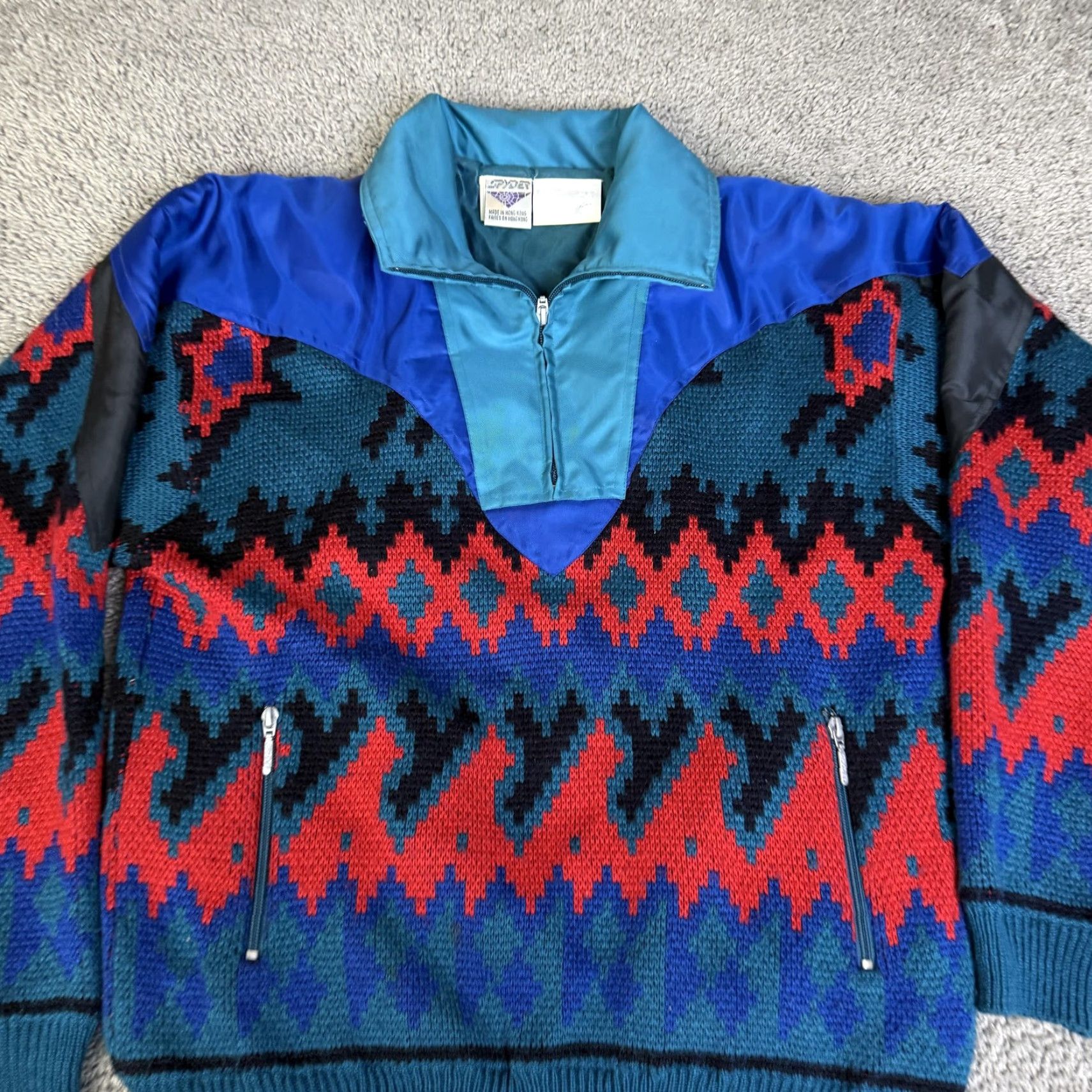 Spyder VINTAGE Spyder Ski Sweater Mens M Wind Stopper Geometric 1/4 Zip Wool Knit Jacket/Coat Mid-Length Casual Mens Size US M / EU 48-50 / 2 - 4 Thumbnail