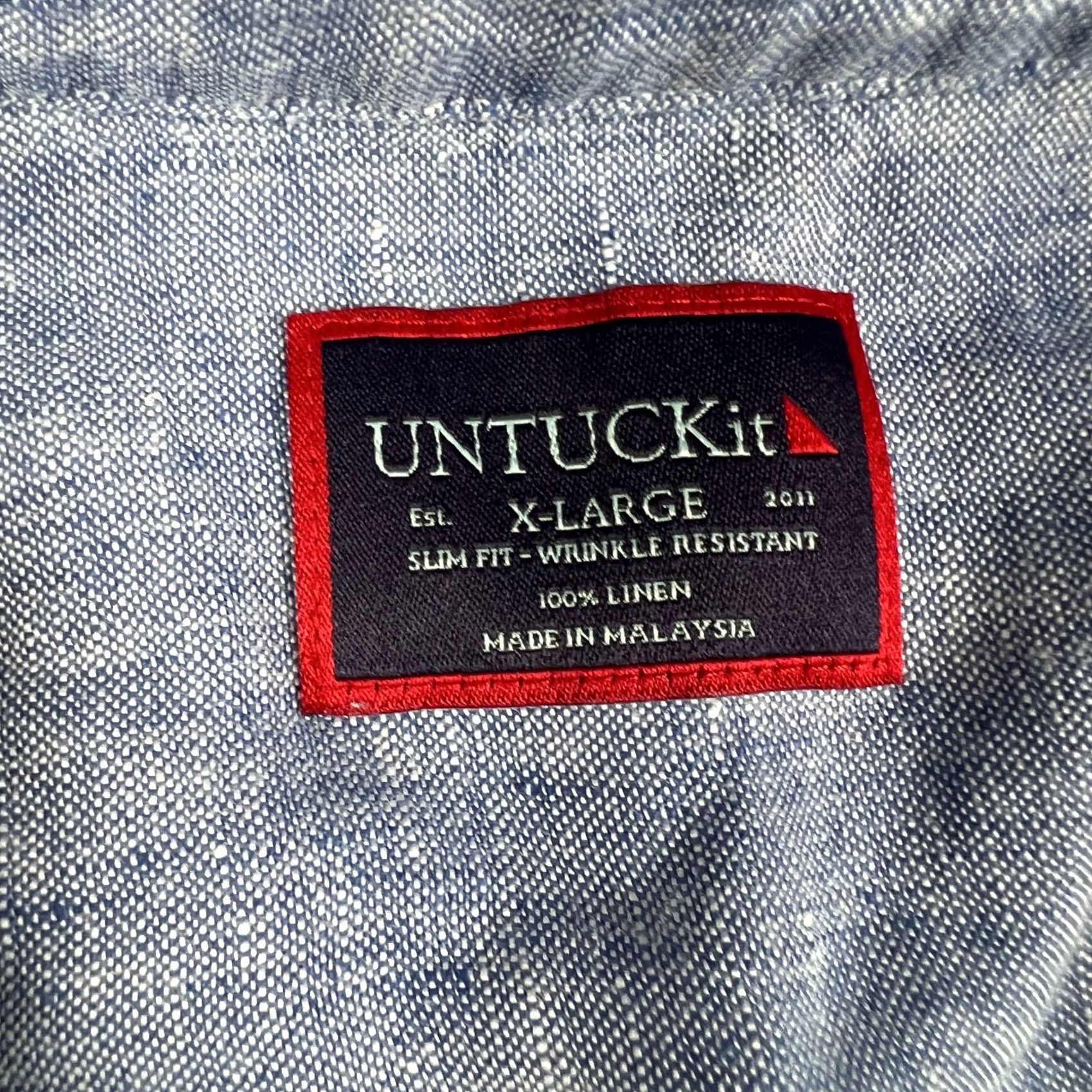 UNTUCKit UNTUCKit Shirt Button XL Slim Blue Lightweight Linen Short Sleeve Size US XL / EU 56 / 4 - 3 Thumbnail