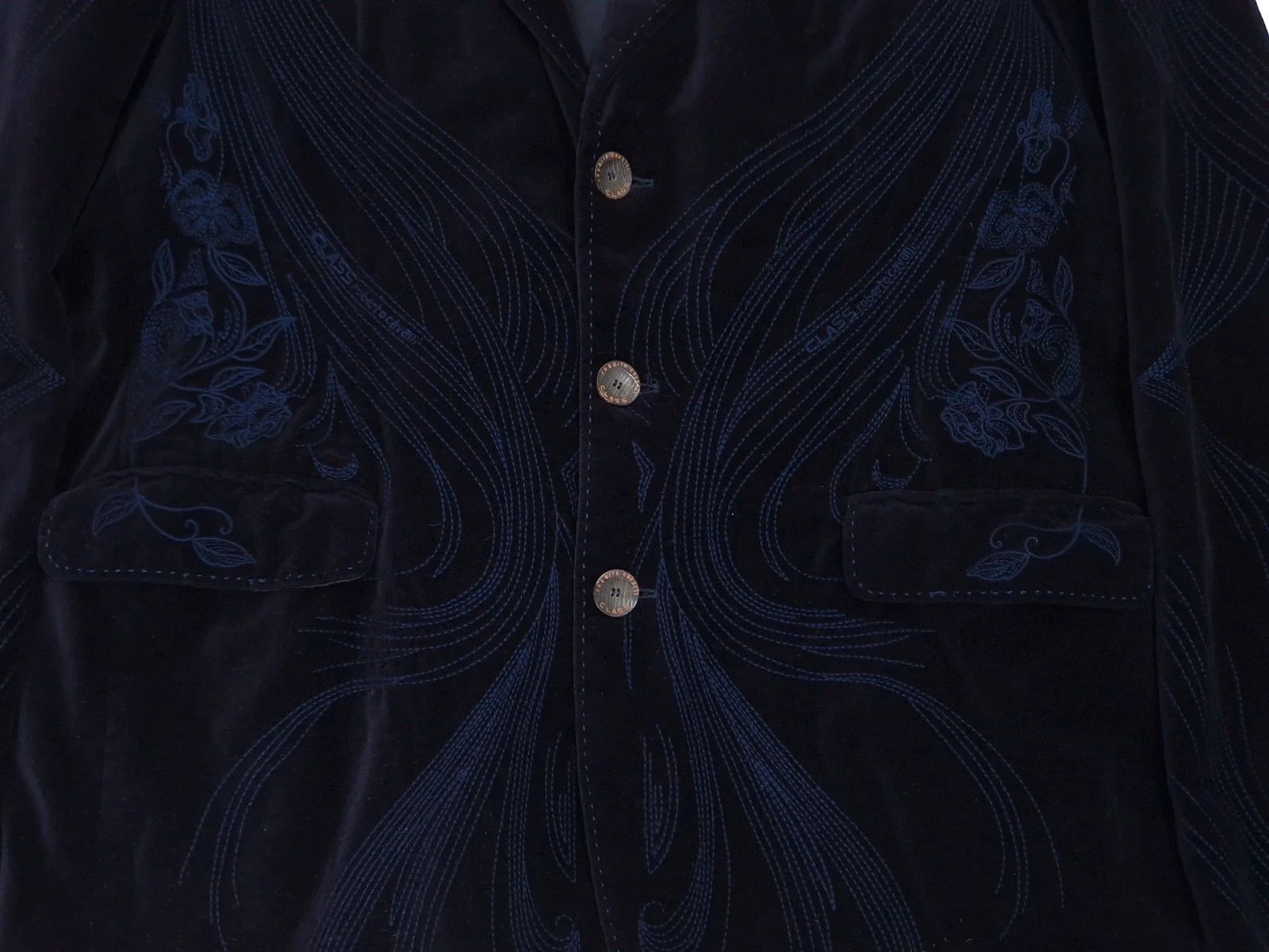 Roberto Cavalli Roberto Cavalli Men's Navy Velvet Blazer Floral & Wave Size US XL / EU 56 / 4 - 6 Thumbnail