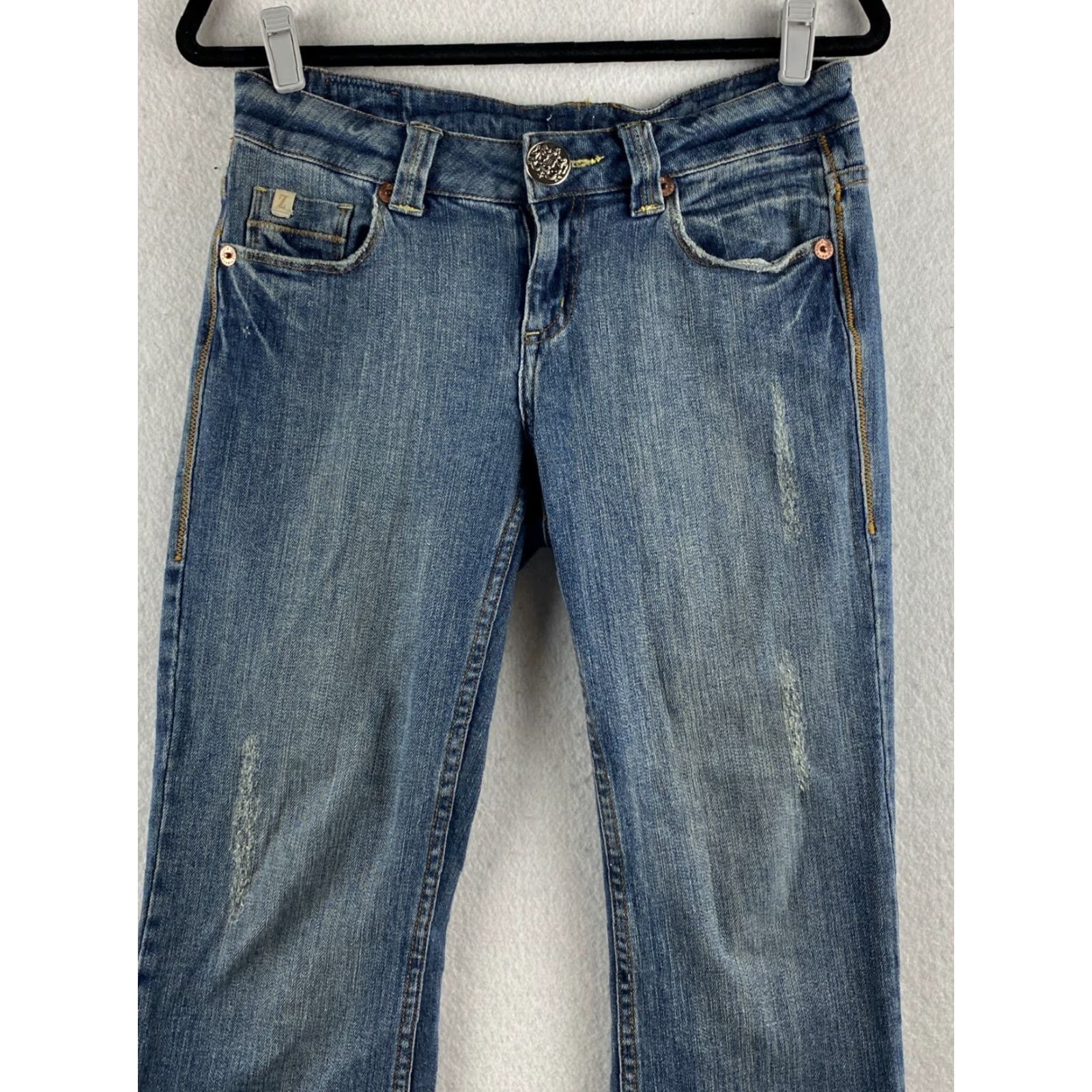 Denime Z Cavaricci Jeans Womens 9 30x29 Bootcut Dark Wash Distressed Denim Blue Jeans Womens Size 9 Regular Bootcut Distressed Pockets 30 Dark Blue Size 30" / US 8 / IT 44 - 3 Thumbnail