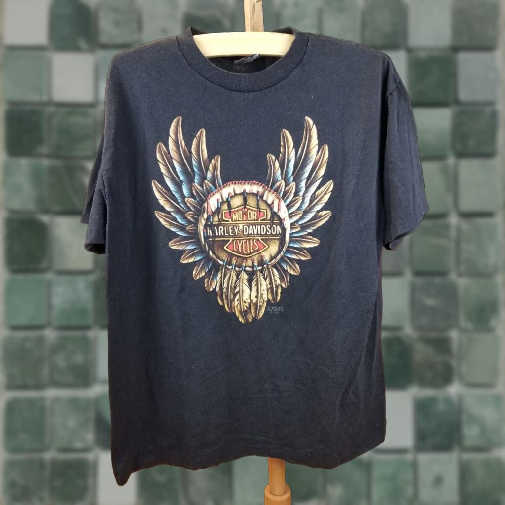 Harley Davidson VINTAGE Harley-Davidson MOTORCYCLE WINGS 3D EMBLEM BLACK T-SHIRT XLARGE SZ XL BLACK Mens T-Shirt Harley-Davidson Vintage 91' Size US XL / EU 56 / 4 - 1 Thumbnail