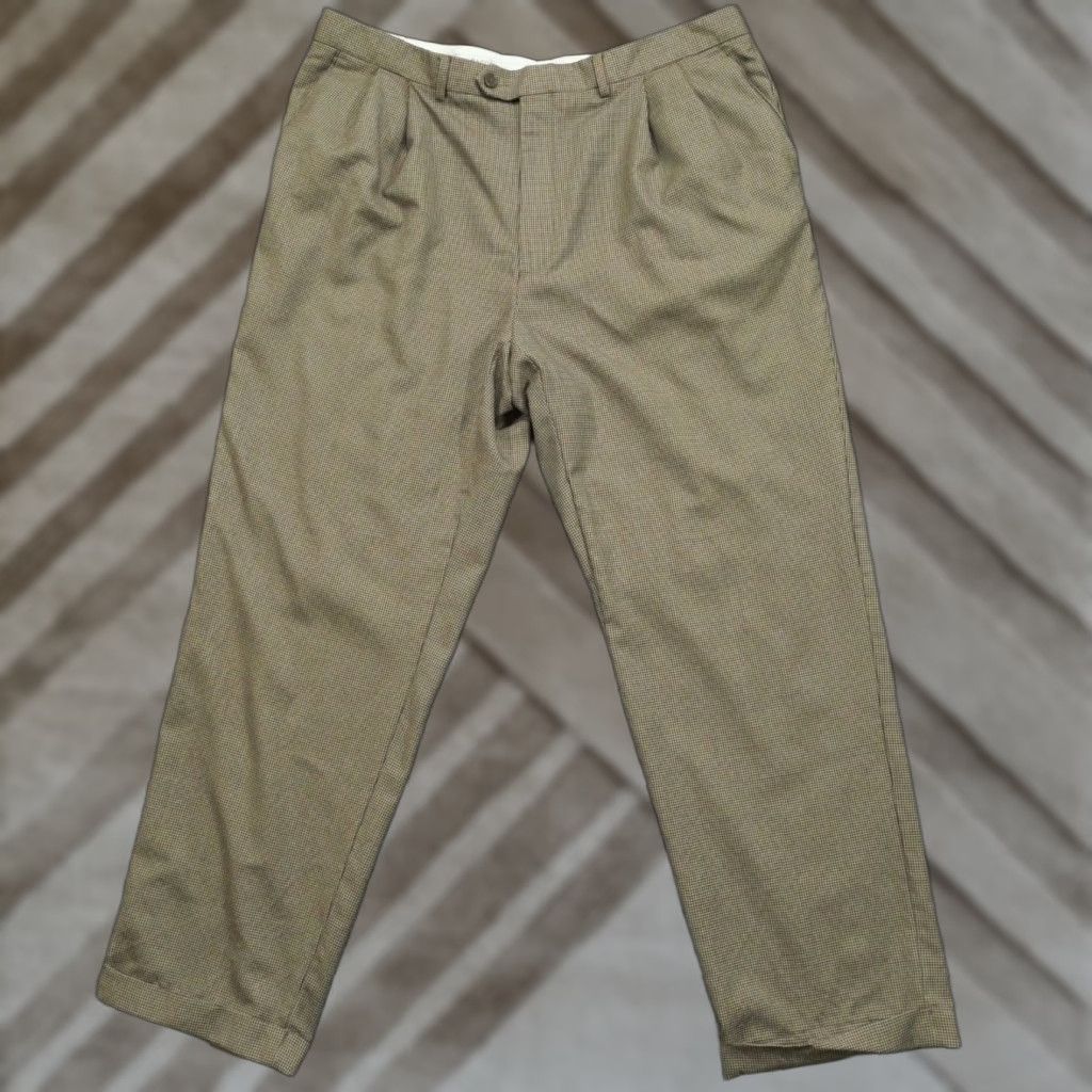 Vintage Pazoni Pants Mens 40 Brown Houndstooth Wool Slacks Pleated Straight 30 In Inseam Brown Mens Pants Size US 40 / EU 56 - 1 Thumbnail