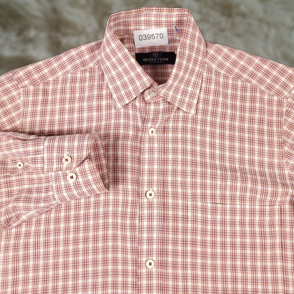 BUGATCHI Bugatchi Uomo Shirt Mens S Red Orange Plaid Casual Button Up Long Sleeve Size US S / EU 44-46 / 1 - 1 Thumbnail