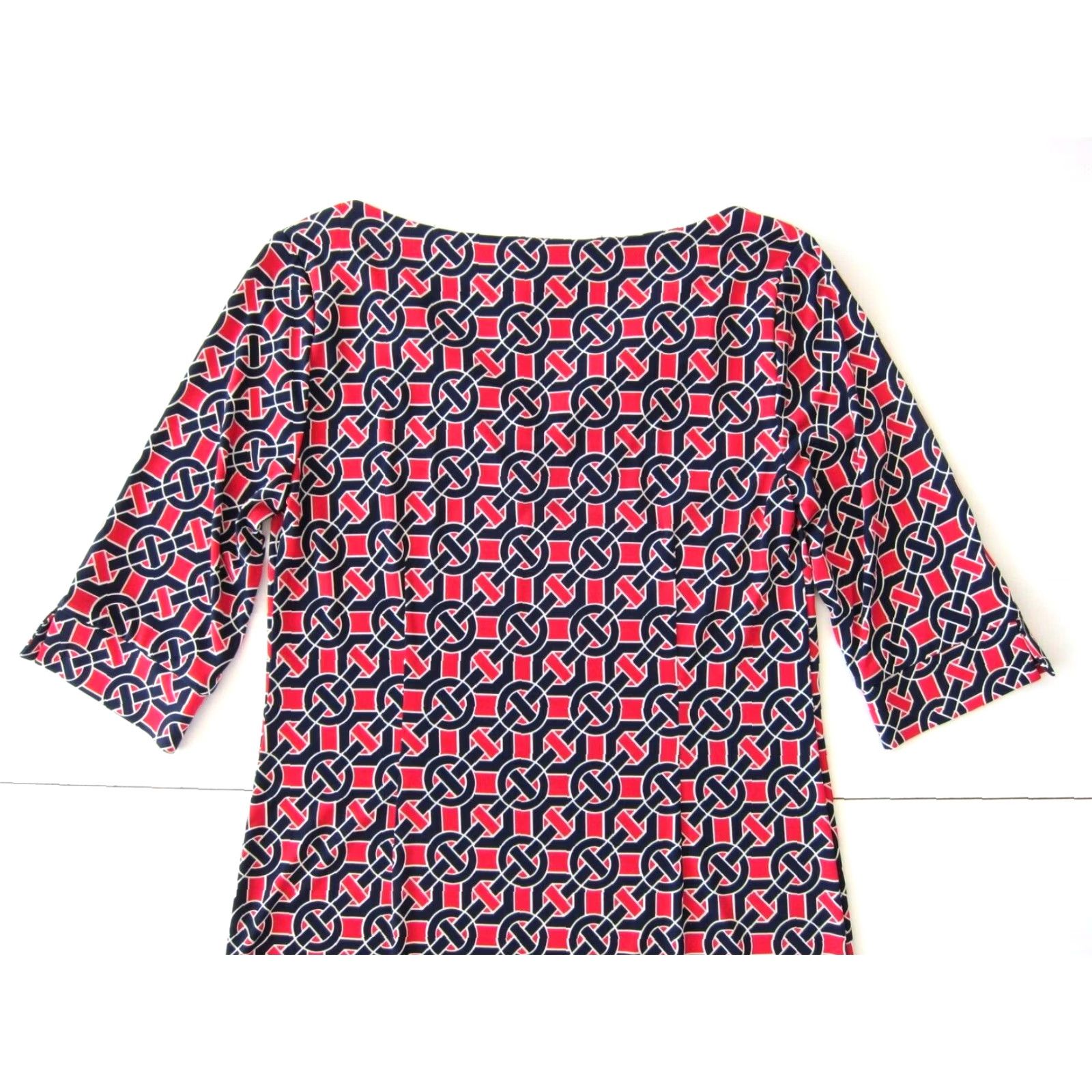 Vintage Laundry By Design Red Blue Geometric Stretch 3/4 Sleeve Shift Tunic Dress Size 4 Size S / US 4 / IT 40 - 6 Thumbnail