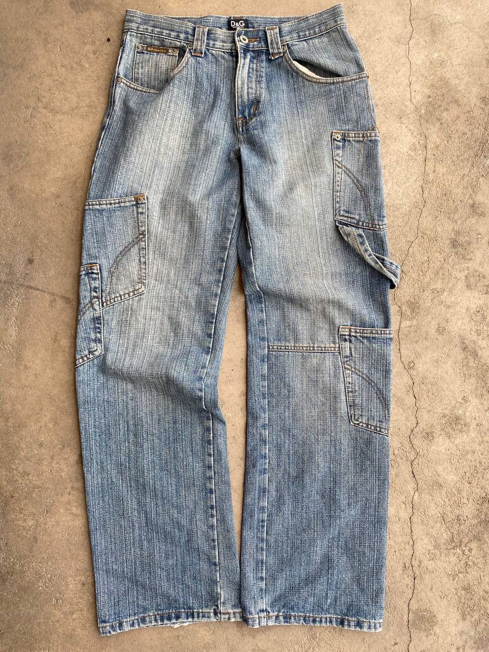 image of Dolce Gabbana D&g A/w 2003 Reconstructed Pockets Denim Jeans in Blue Gray, Men's (Size 30)