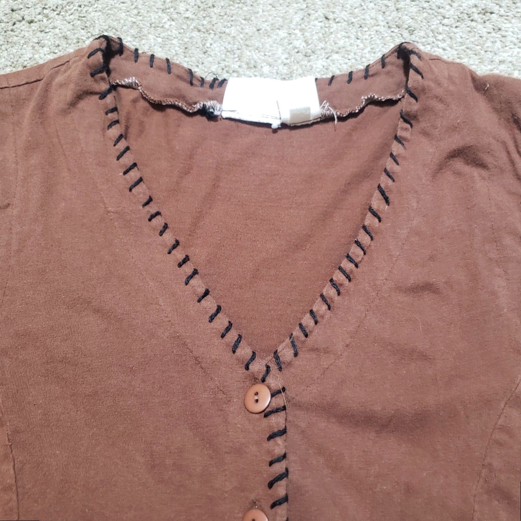 Vintage Styles TOGO Brown Western Button Up Cardigan Round Neck Sleeveless Women's M Size M / US 6-8 / IT 42-44 - 2 Thumbnail