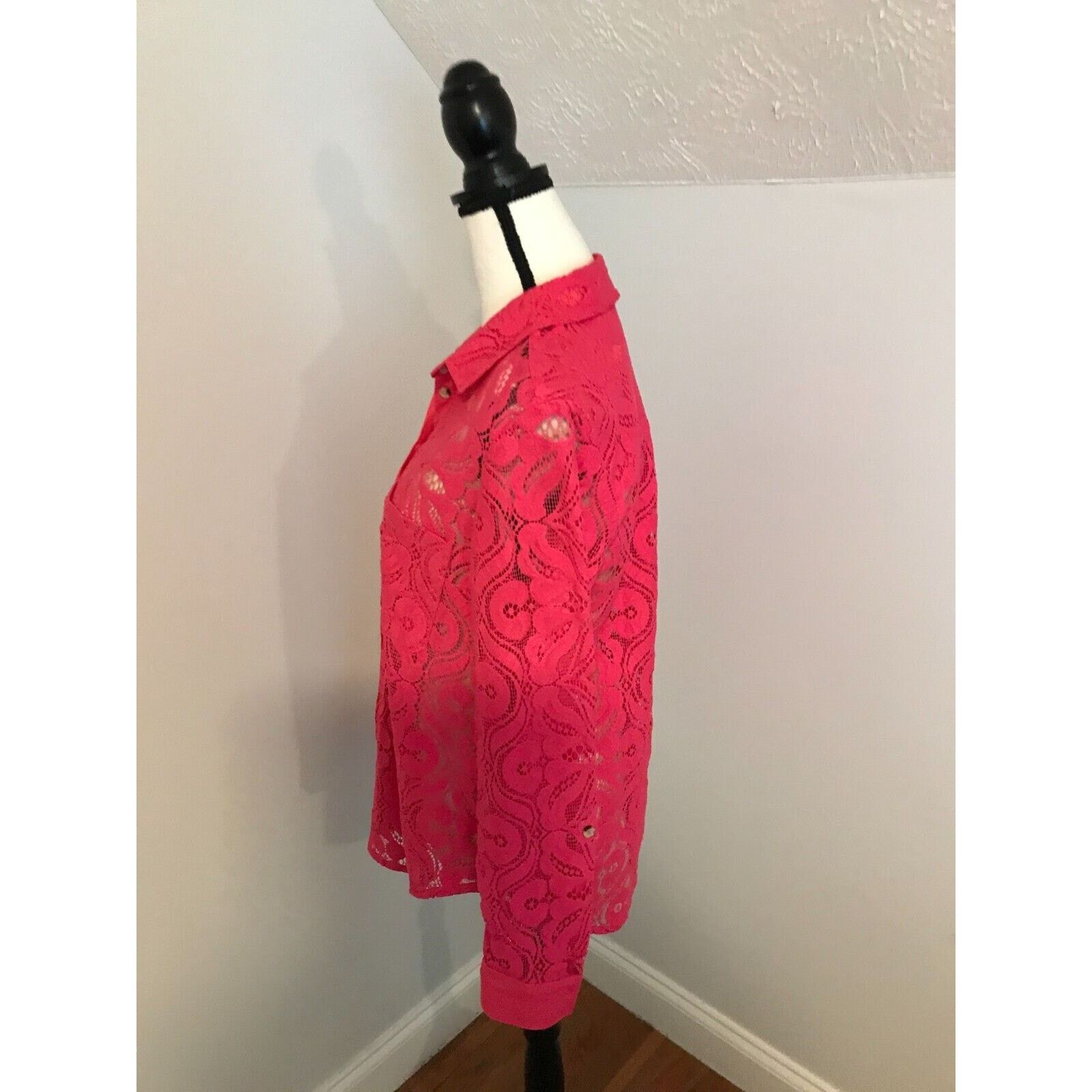 Anthropologie Anthropologie Maeve Slim Pink/Rose Lace Buttondown Blouse Size L / US 10 / IT 46 - 2 Thumbnail