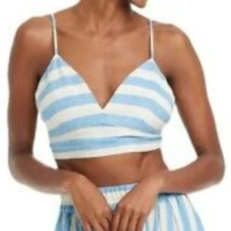 Other A New Day Blue & White Linen Bikini Crop Bra Tank Top L Size L / US 10 / IT 46 - 1 Thumbnail
