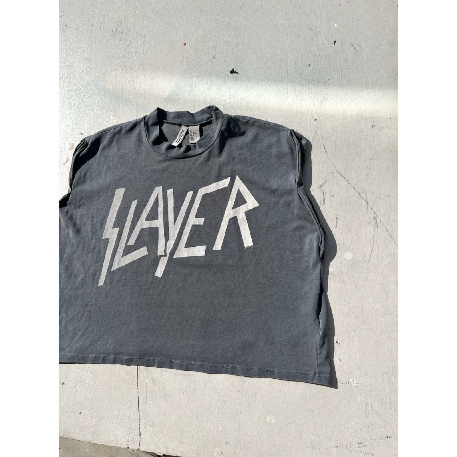 Vintage Women's Slayer T-Shirt Gray Spell-Out M Metal Thrash 80s Scream King Araya Mid Size L / US 10 / IT 46 - 6 Thumbnail