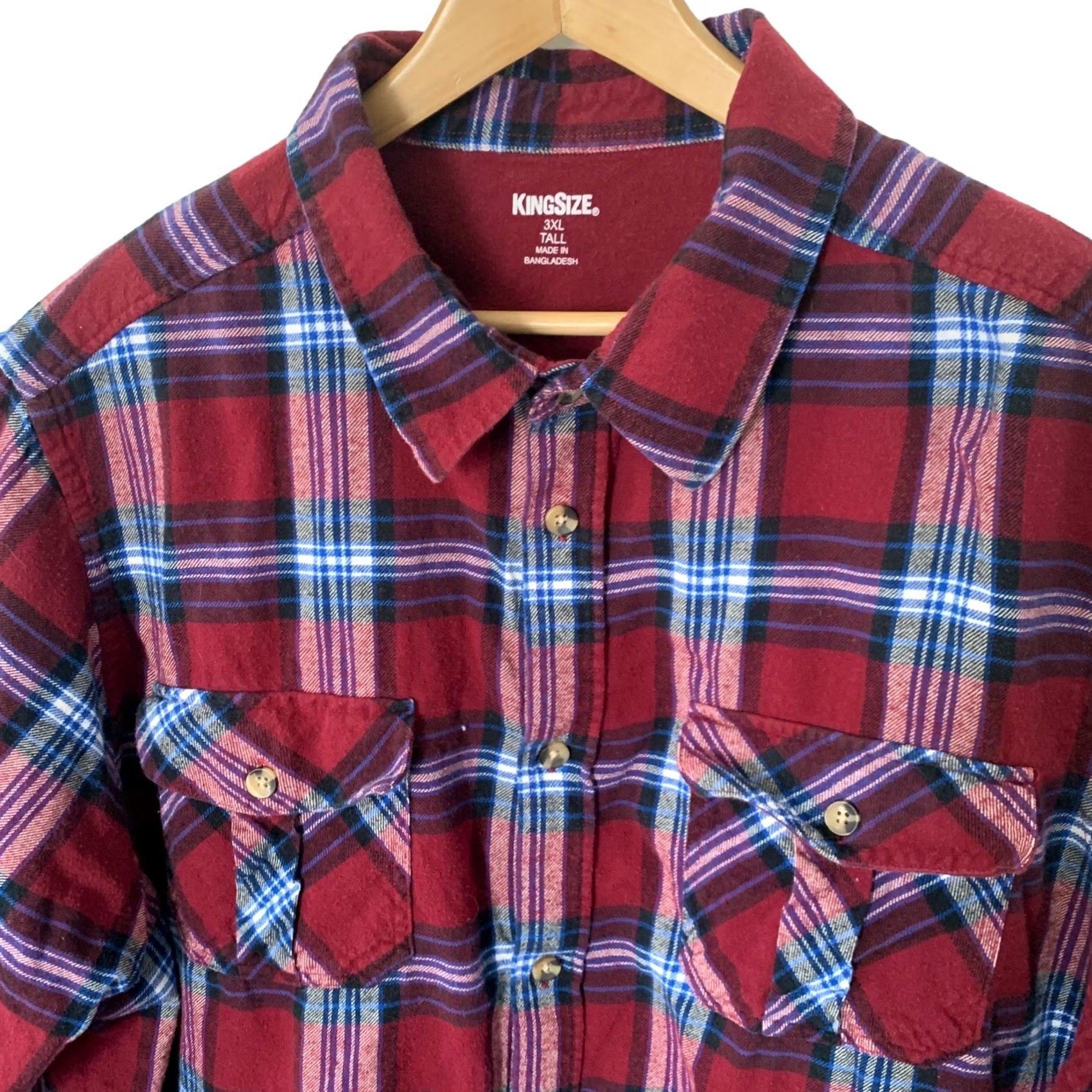 Vintage KING SIZE Flannel Shirt Mens 3XLT Tall Long Sleeve Button Front Red Plaid Size US XXL / EU 58 / 5 - 3 Thumbnail