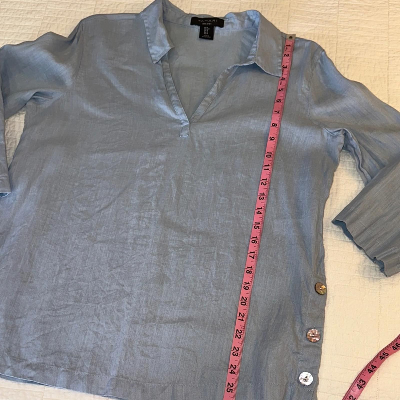 Elie Tahari Tahari Medium Sky Blue Linen Blouse with Button Tunic Length Size M / US 6-8 / IT 42-44 - 6 Thumbnail